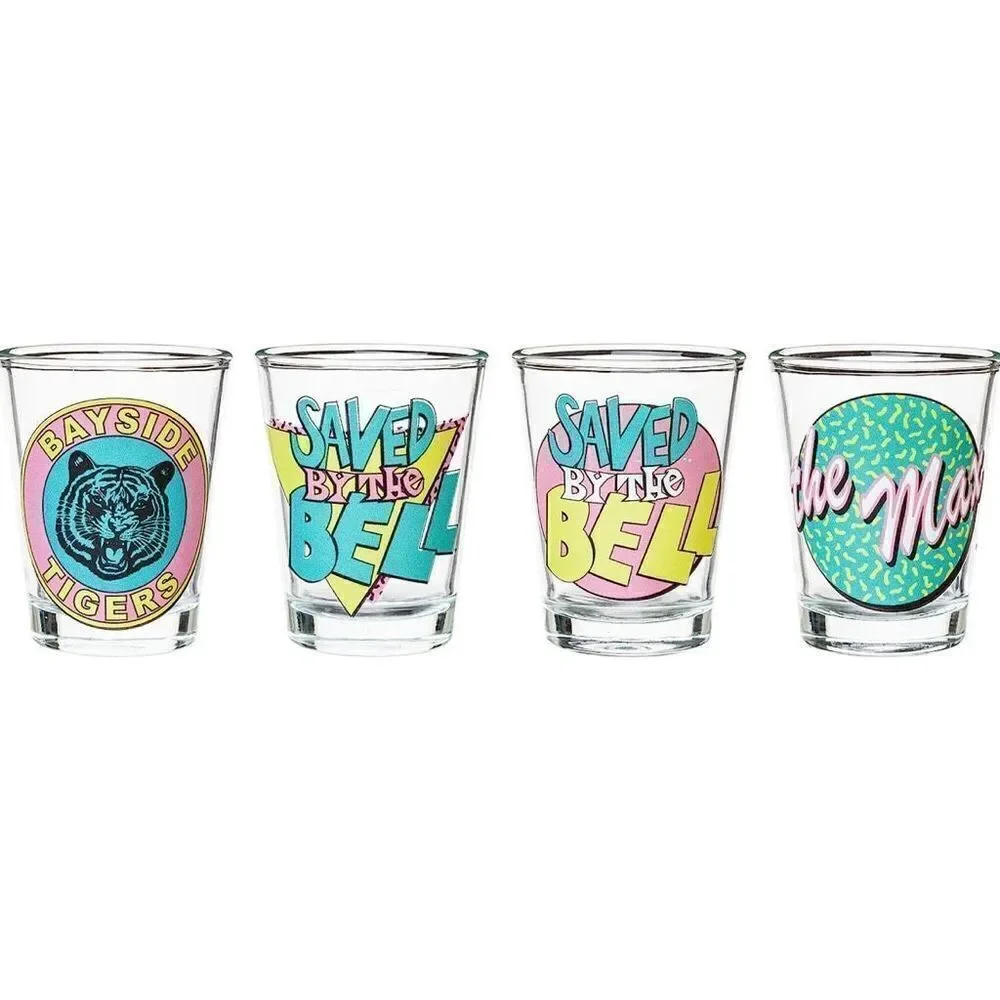 NWT Silver Buffalo Saved By The Bell Retro 4-Pack Shot Glasses Set 1.5 Ounces